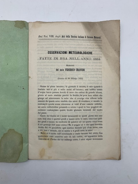 Osservazioni meteorologiche fatte in Bra nell'anno 1864. Memoria